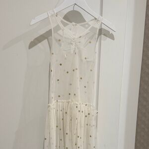 Girls STELLA McCARTNEY KIDS Ivory Mesh Tulle Gold Polka Dots Dress